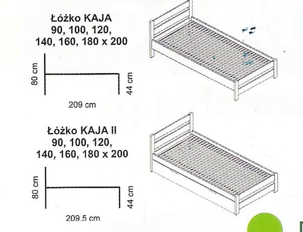 Łóżko sosnowe, brzozowe lub bukowe Kaja