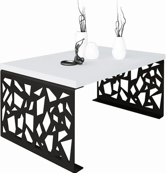 Stolik kawowy z metalowym stelażem czarny + biały W7-F44