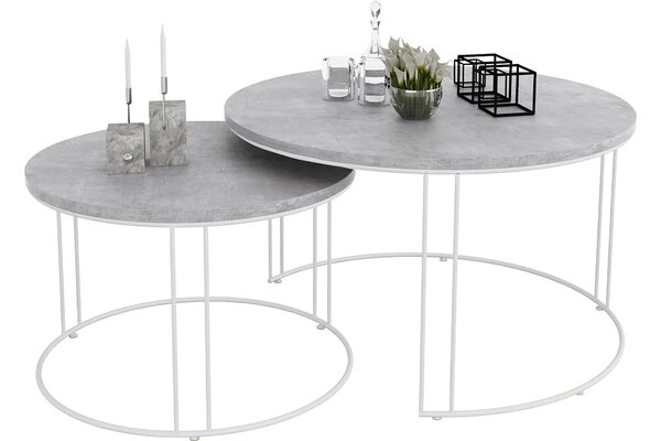 Zestaw stolików kawowych biały + beton G3-L05