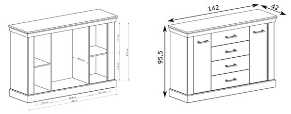 Komoda w kolorze kraft złoty połysk K4-Z96