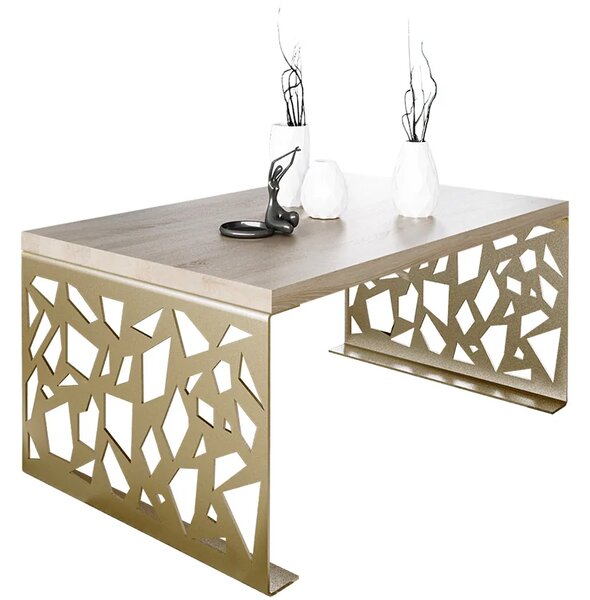 Prostokątna ława w stylu glamour złoty + dąb sonoma P1-R29