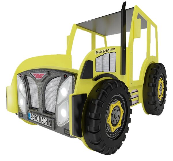 Żółte łóżko traktor dla dziecka z materacem N3-Z19