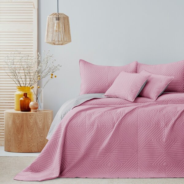 Narzuta na łóżko Pikowana Dwustronna Różowo Srebrna SOFTA-260x280 cm