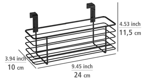 Czarny metalowy koszyk wiszący na drzwiczki kuchenne Wenko Slim, 24x10 cm