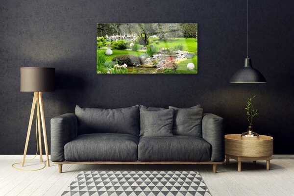 Obraz Szklany Ogród Drzewo Kwiaty Natura