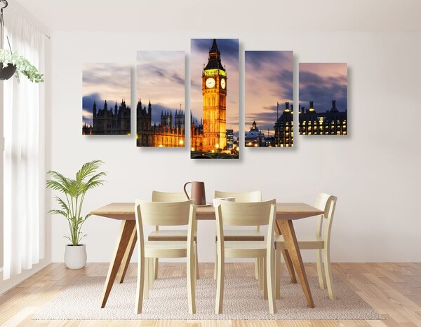 5-częściowy obraz nocny Big Ben w Londynie