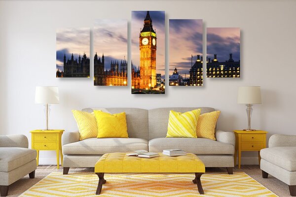 5-częściowy obraz nocny Big Ben w Londynie