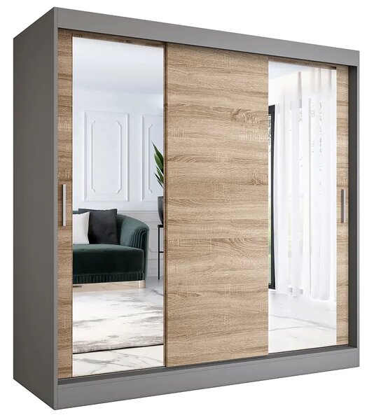 Szafa przesuwna antracyt + dąb sonoma 200 cm W6-L14