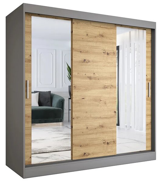 Szafa przesuwna antracyt + dąb artisan 200 cm M7-P21