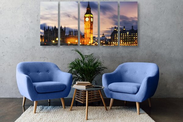 5-częściowy obraz nocny Big Ben w Londynie