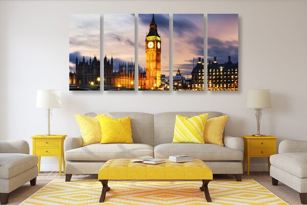 5-częściowy obraz nocny Big Ben w Londynie