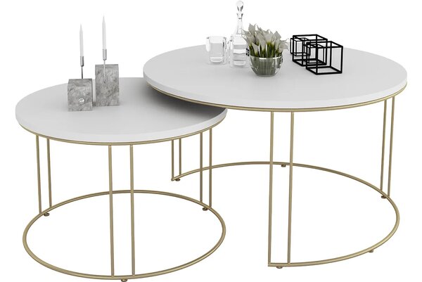 Komplet dwóch stolików kawowych glamour złoty + biały S6-Z84
