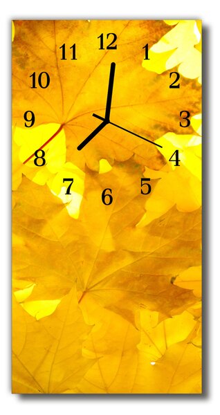 Zegar Szklany Pionowy Kwiaty Liście jesień żółty