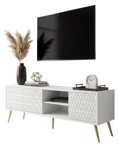 Biała szafka RTV 3D na złotych nóżkach 175 cm W1-W15