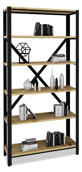 Loftowy regał na książki czarny + dąb artisan K6-K35
