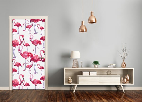 Naklejka samoprzylepna na drzwi Flamingi