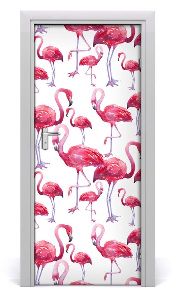 Naklejka samoprzylepna na drzwi Flamingi