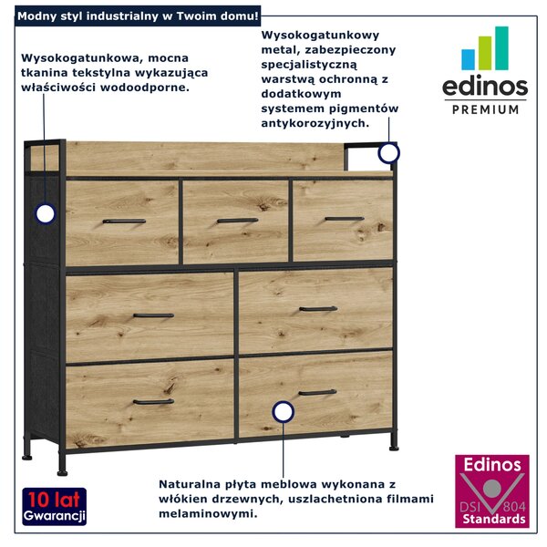 Duża komoda z szufladami w stylu loft dąb artisan A9-Z16