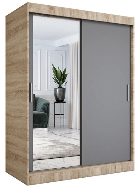 Szafa przesuwna z lustrem 150 cm dąb sonoma + antracyt C4-S07