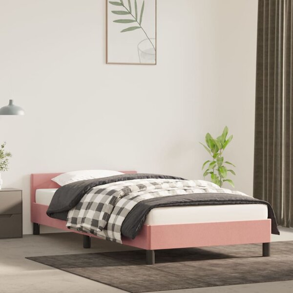 Rama łóżka z zagłówkiem, różowa, 90x190 cm, aksamitna