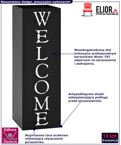 Czarny metalowy parasolnik z napisami P4-F22
