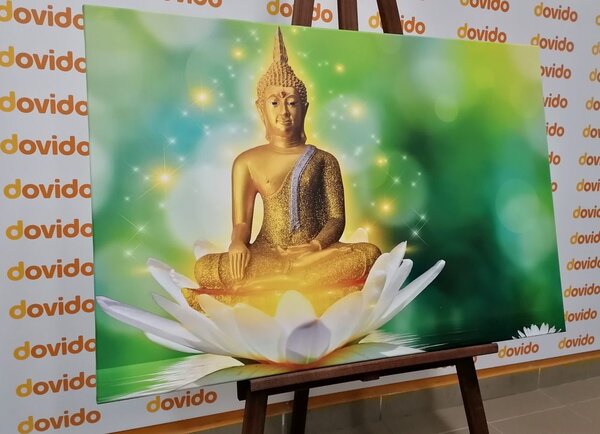 Obraz złoty Budda na kwiecie lotosu