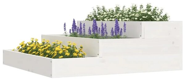 Biała drewniana schodkowa donica ogrodowa N6-F82