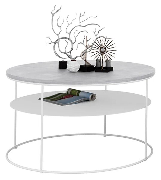 Okrągły stolik kawowy z białym stelażem beton A7-L19