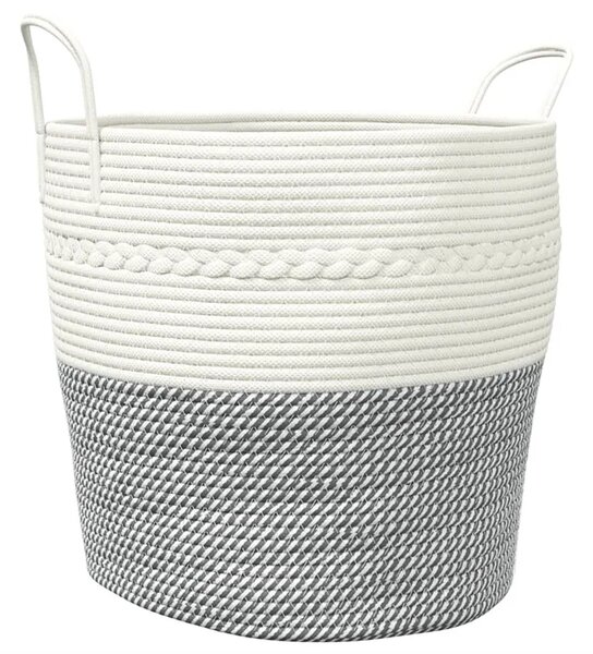 Materiałowy kosz na pranie z uchwytami biały + szary R5-T56