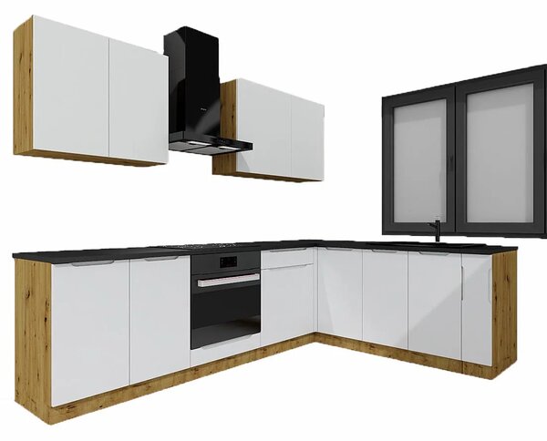 Komplet narożnych szafek kuchennych 260 cm dąb artisan + szary T5-E29
