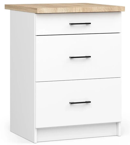 Biała Dolna Szafka Kuchenna Z Szufladami 60 Cm T0-D59
