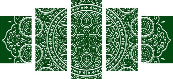 5-częściowy obraz Mandala etniczna w kolorze zielonym