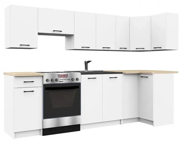 Biały zestaw mebli kuchennych narożnych 300 cm F8-A03