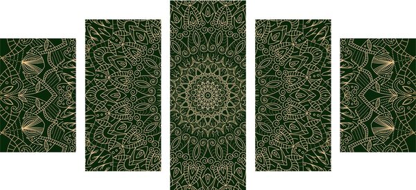 5-częściowy obraz szczegółowa dekoracyjna Mandala w kolorze zielonym
