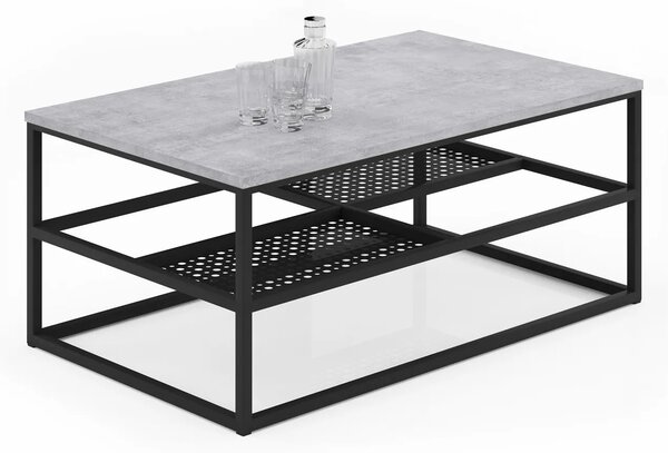 Prostokątna ława z półkami beton + czarny P4-M92