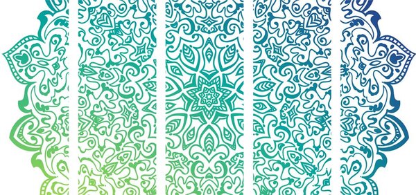 5-częściowy obraz niebiesko-zielona Mandala