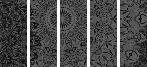 5-częściowy obraz stylowa Mandala w wersji czarno-białej