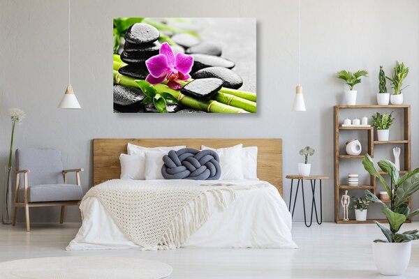 Obraz martwa natura z fioletową orchideą