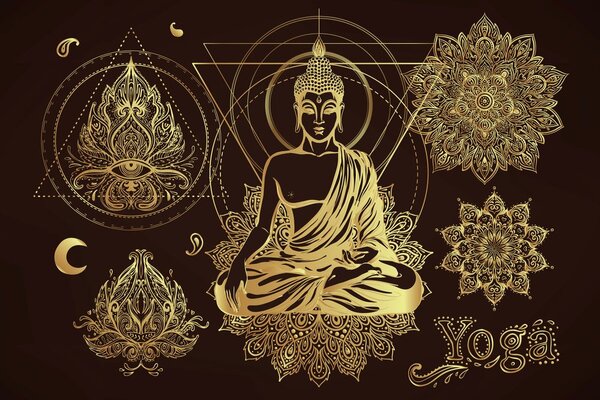Obraz złoty medytujący Budda