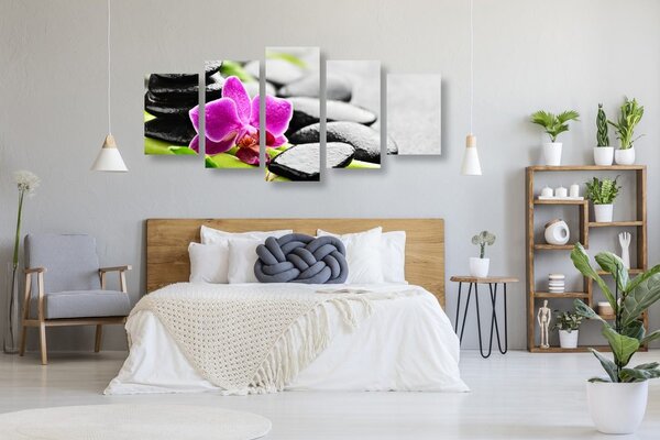5-częściowy obraz wellness zacisze z fioletową orchideą