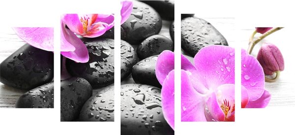 5-częściowy obraz piękna gra kamieni i orchidei