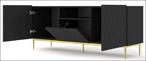 Szafka rtv czarny mat + złota rama C5-W63