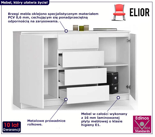 Biała komoda z szufladami i półkami - Gambi 3X