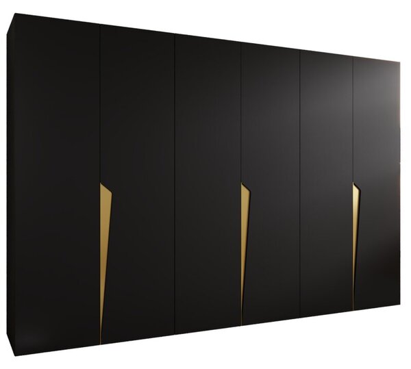 Szafa uchylna otwierana Piano 1 300 (3x100) wys. 202 cm czarny + u. zÅoty