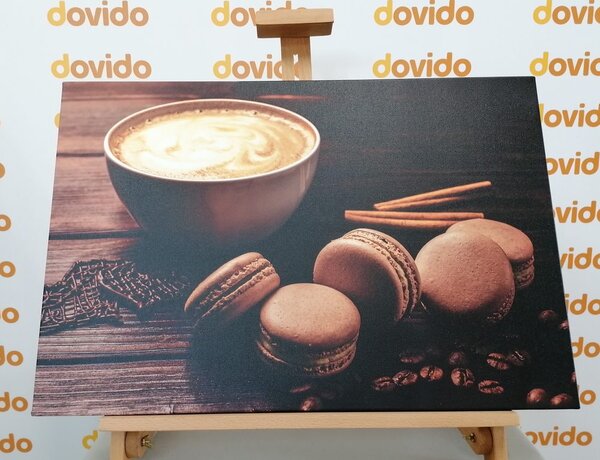 Obraz kawa z czekoladowymi makaronikami