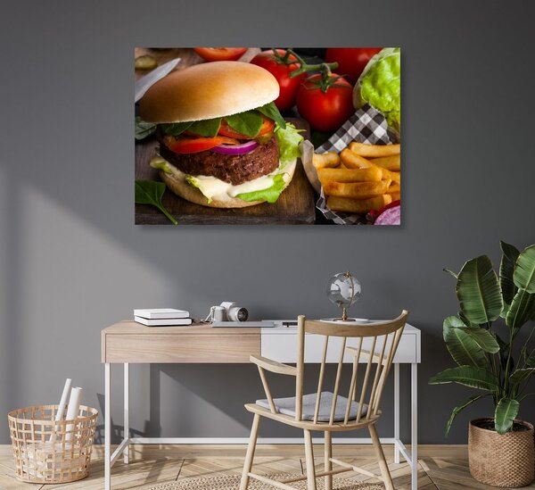 Obraz hamburger z frytkami