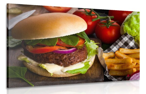 Obraz hamburger z frytkami
