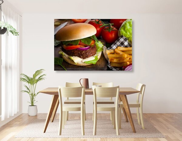 Obraz hamburger z frytkami