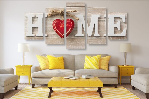 5-częściowy obraz z napisem Home