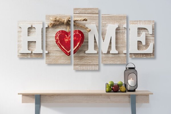 5-częściowy obraz z napisem Home